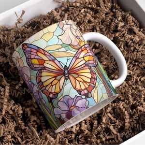 Handmade Stained Glass Butterfly Coffee Mug | New 15oz Sublimated Coffee Mug